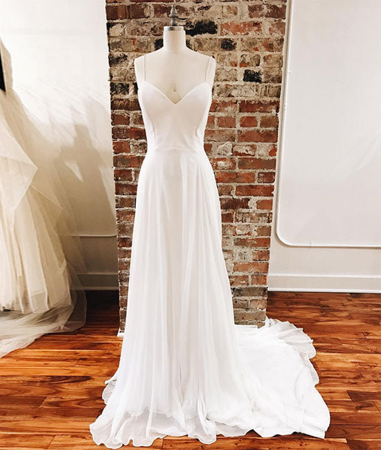 Simple White chiffon long prom dress ...